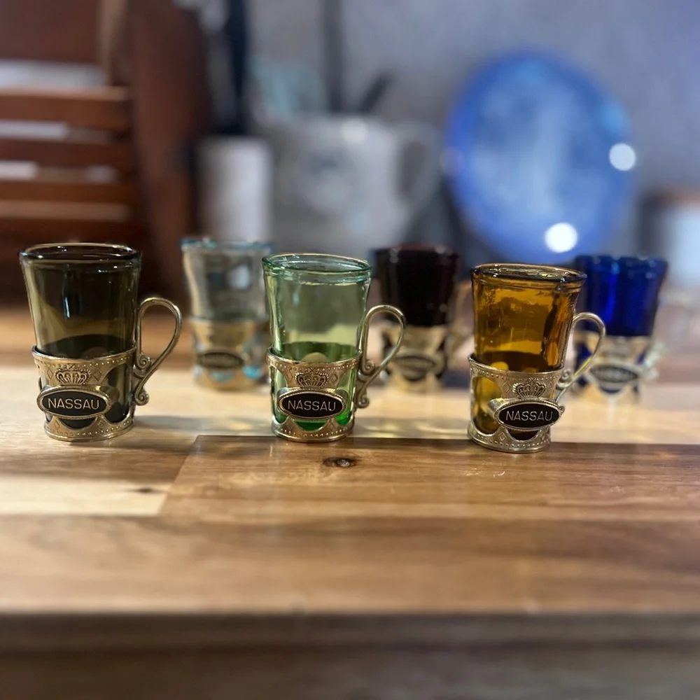 Vintage Osaka Glass Wares Shot Glass Clear Nassau Whiskey japan lot of 6
